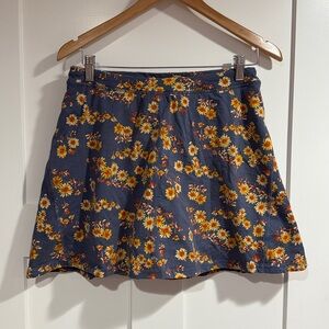 Toad&Co Blue Skirt with Yellow and Orange Floral Design